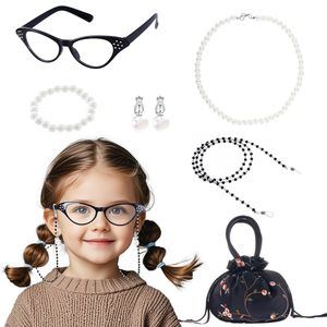 6pcs Old Lady Grandma Costume Kit - Granny Glasses, Eyeglasses Chain, Handbag,😄